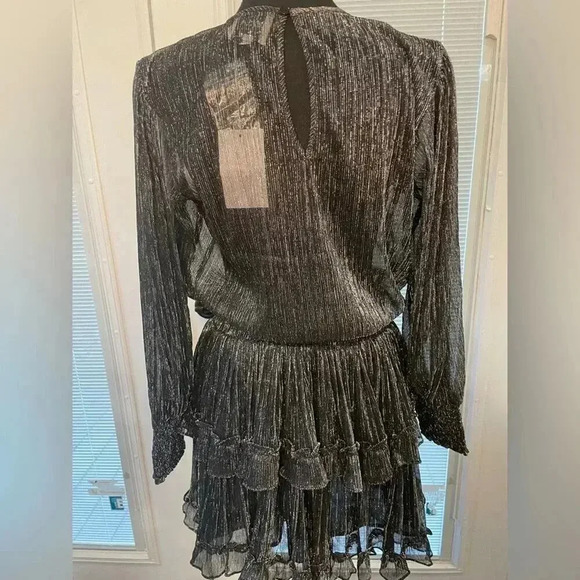 MISA Los Angeles NWT Metallic Black & Silver Smocked Mini Dress Womens Size XS - Picture 7 of 12